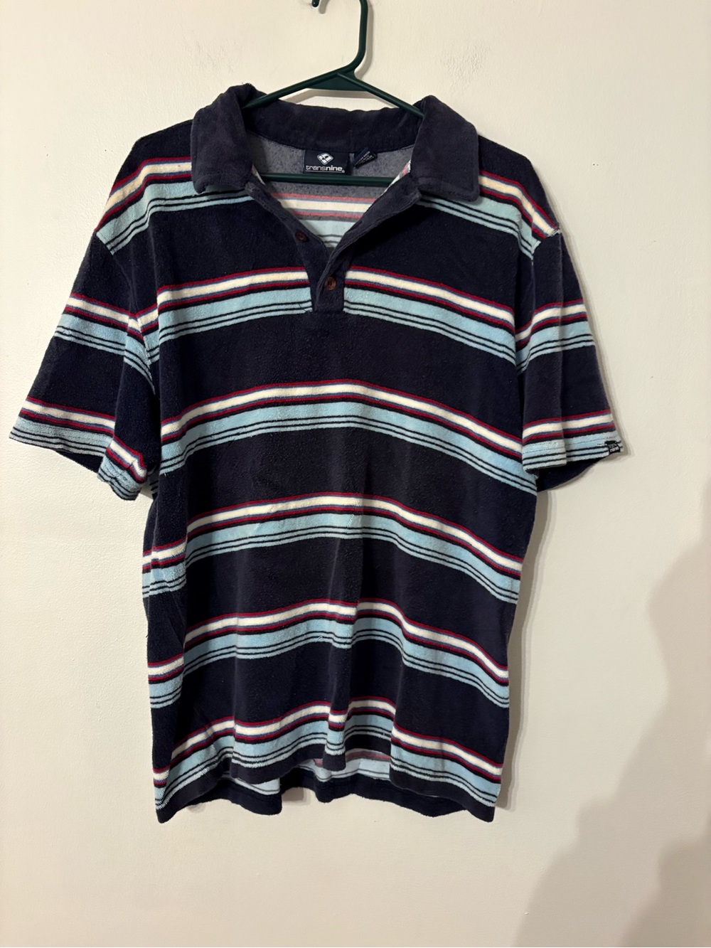 Navy Striped Short-Sleeve Button Down Polo